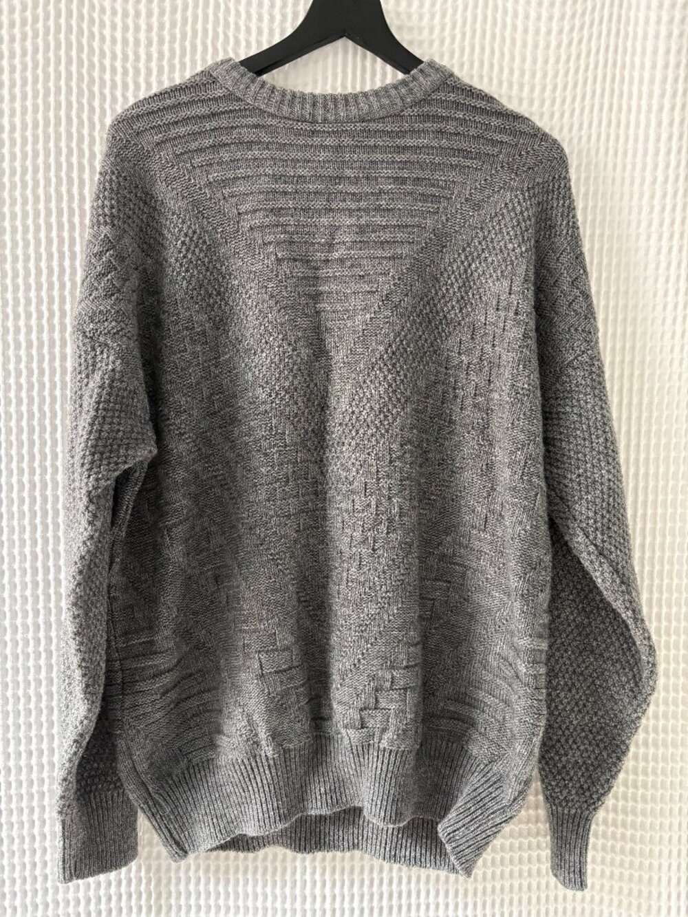 Vintage Florence gray textured crewneck geometric wool blend men's sweater READ